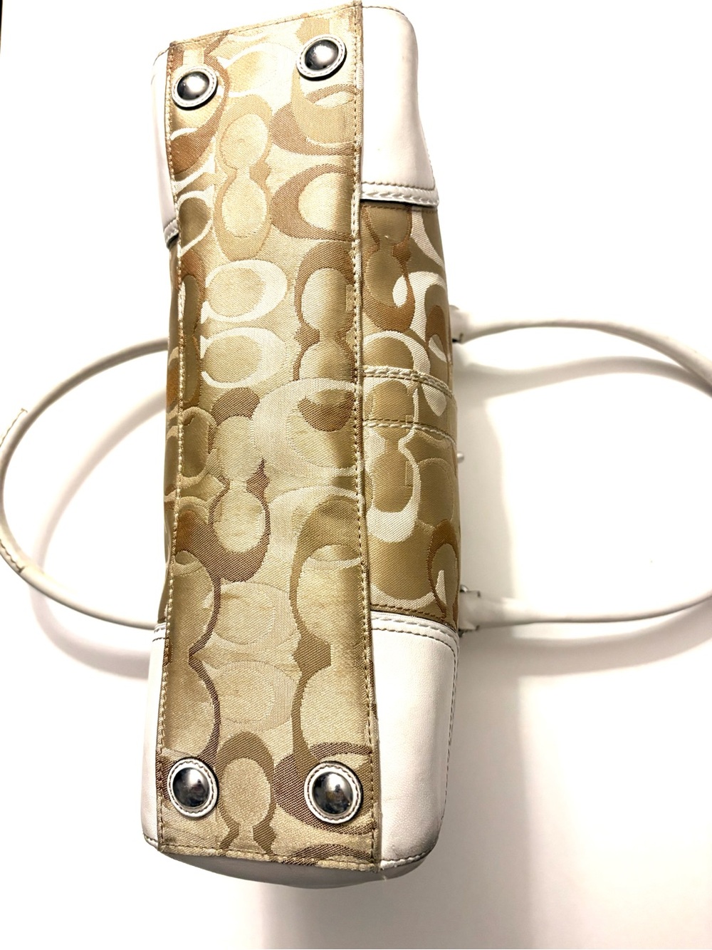 COACH Vintage Signature Hamptons Optic Madeleine Satchel Handbag, white/tan - Picture 4 of 8